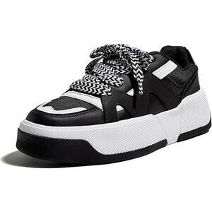 Lucky Step Womens Size 9 Black Thick Sole Faux Leather Retro Platform Sneakers